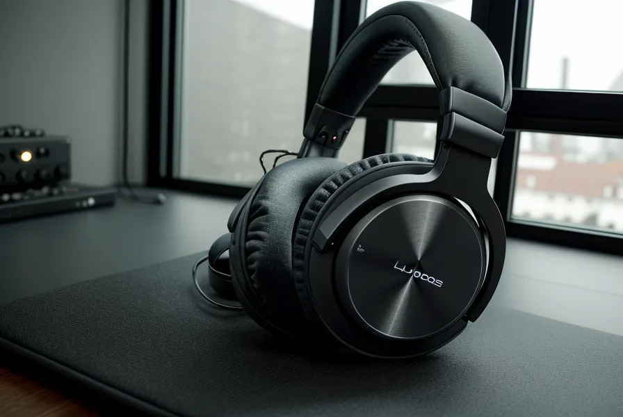 Auriculares de estudio sobre las teclas de un piano digital con apuntes de música.