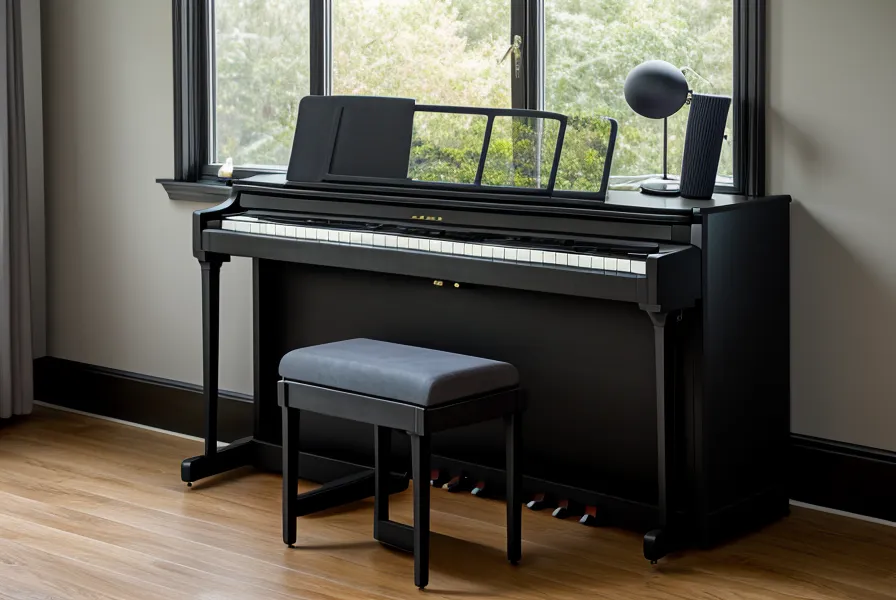 Rincón de práctica de piano en un departamento de Concepción Chile
