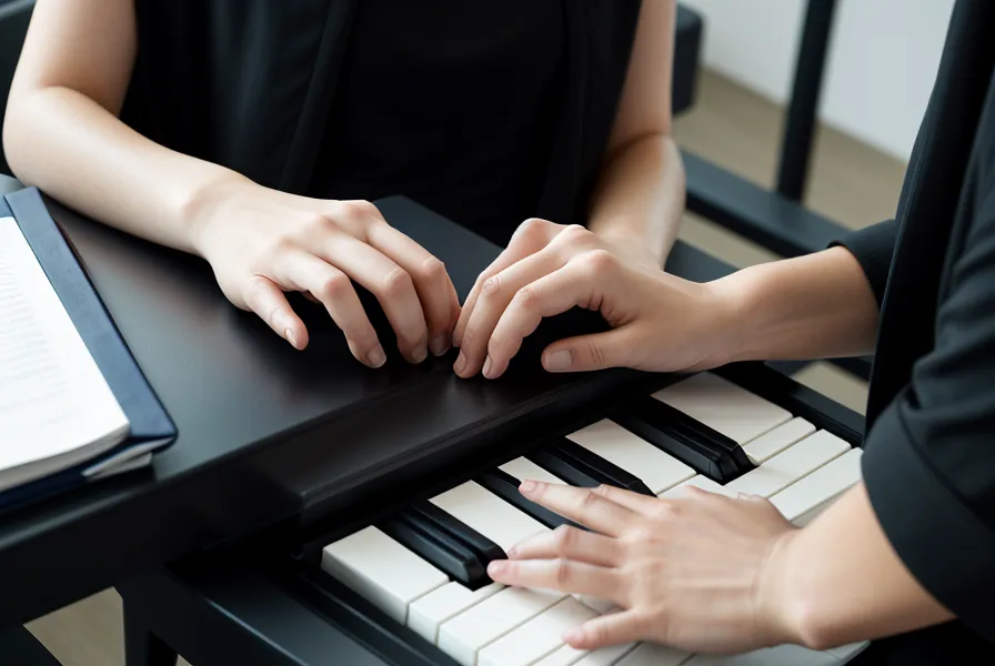 Manos de un trabajador descansando sobre las teclas de un piano digital