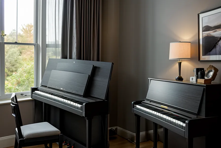 Manos revisando las teclas pesadas de un Yamaha P-45 de segunda mano antes de comprarlo