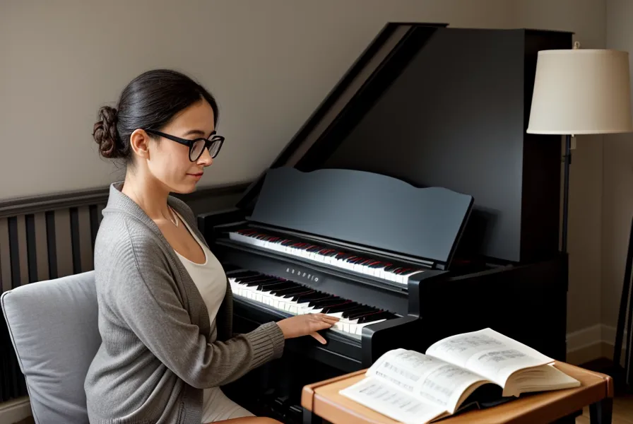 Piano en casa montado en repisa de pared para aprovechar el espacio reducido al máximo