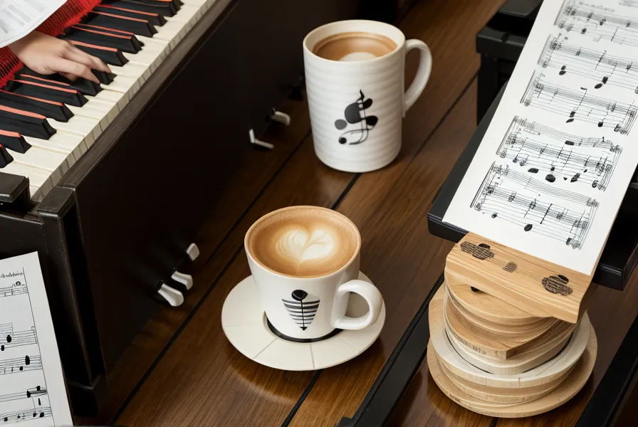 Hojas de piano impresas en tamaño A4 sobre un teclado digital