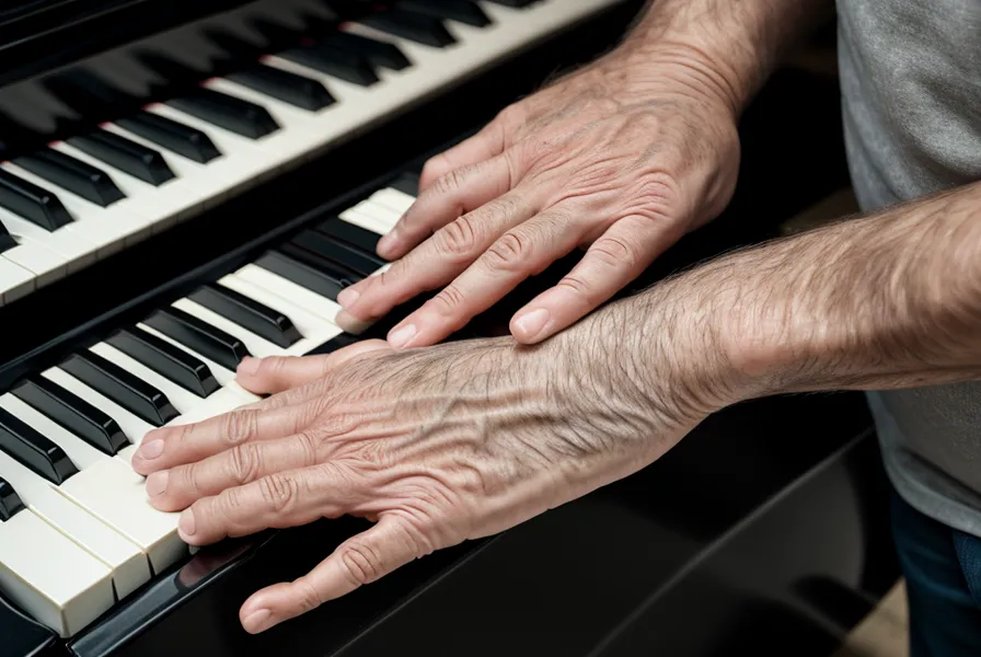 Manos de adulto sobre las teclas de un piano digital Yamaha P-45