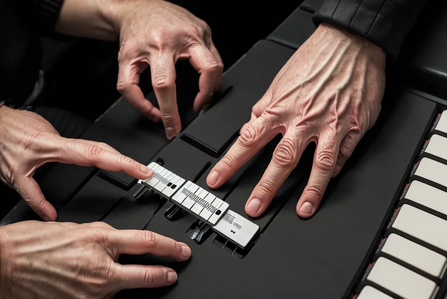 Manos de un adulto practicando en un teclado contrapesado al aprender piano desde cero