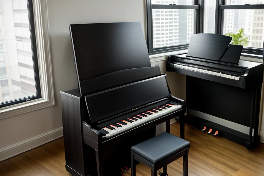 Primer plano de manos de adulto sobre las teclas de un piano digital
