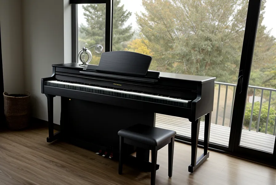 Vista desde la perspectiva del pianista de un teclado completo de 88 teclas