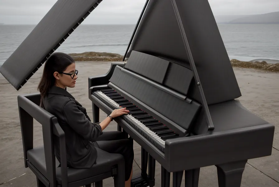 Manos ajustando una funda elástica de spandex sobre un piano digital de 88 teclas