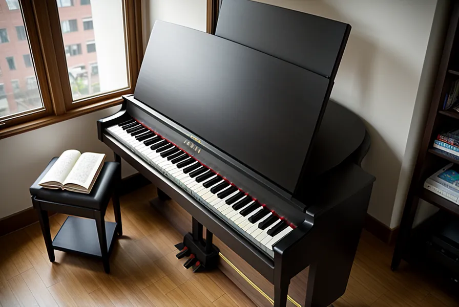 Piano digital Yamaha P-45 conectado a una interfaz de audio para grabar en un home studio principiante