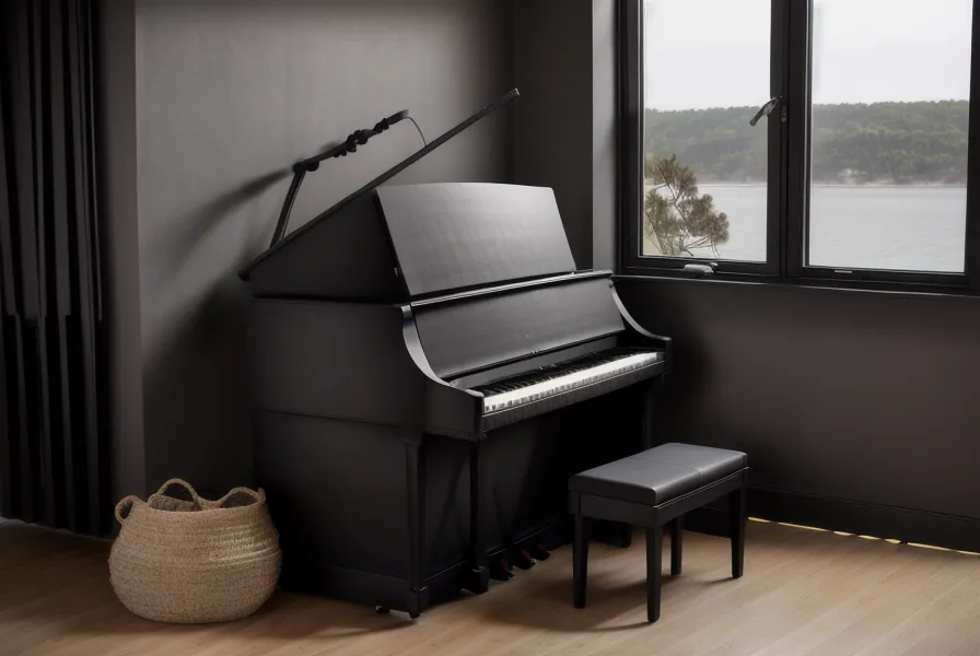 Partituras y anteojos de lectura sobre un piano digital, material de apoyo para aprender piano desde cero siendo adulto.